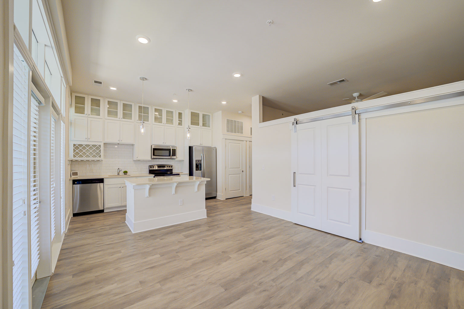 Studio kitchen and living area at Holly Crest Apartments