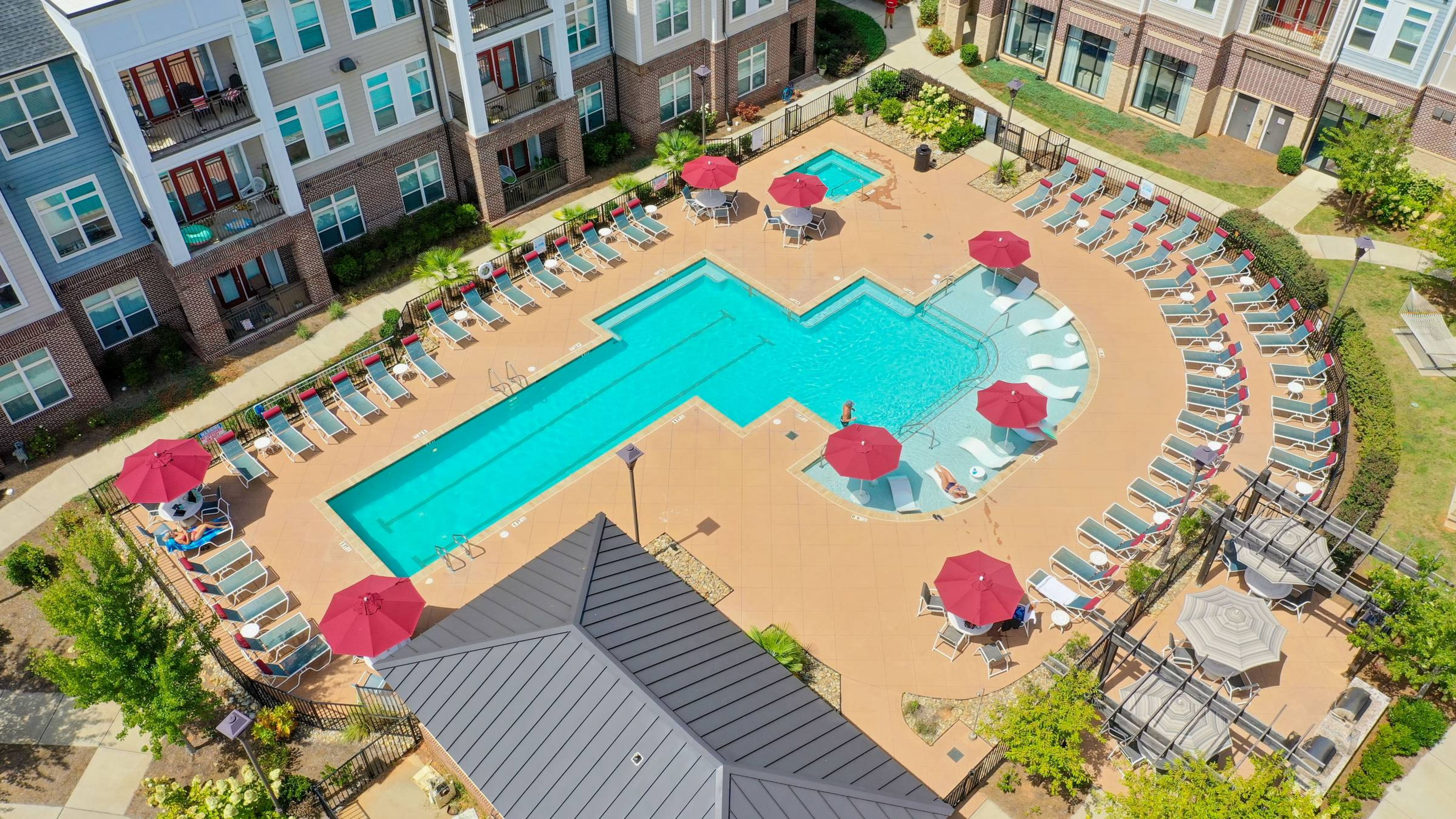 Apartments at holly crest luxury apartment pool amenity view from above