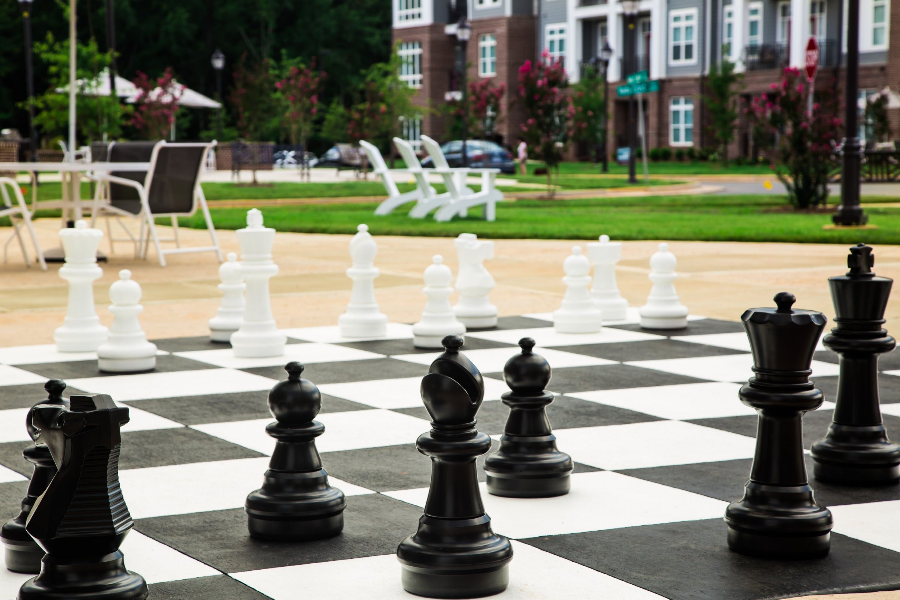 Apartments at holly crest life-size chess board resident amenity